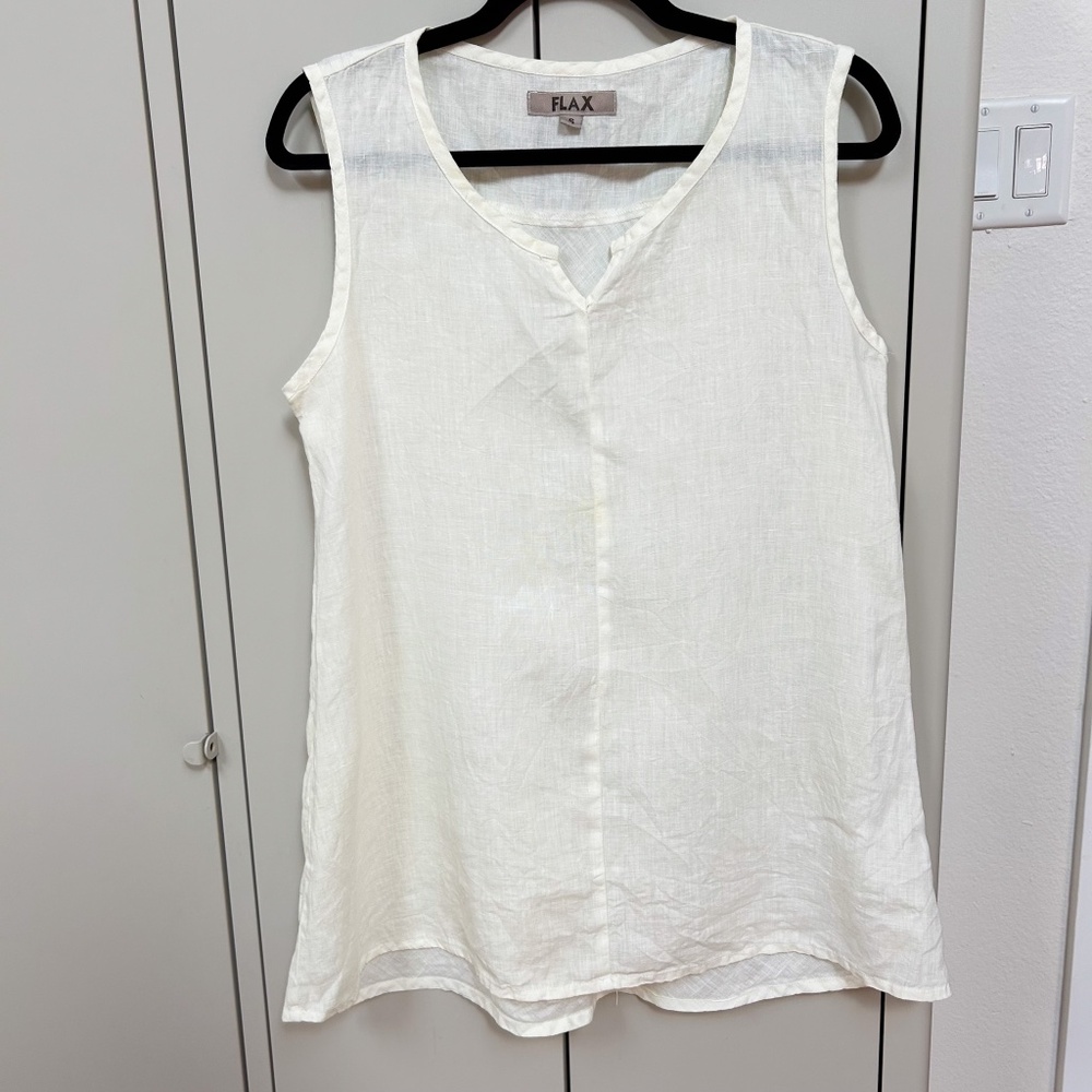 FLAX 100% Linen Yellow Sleeveless Top Blouse Size S - Lagenlook flowy